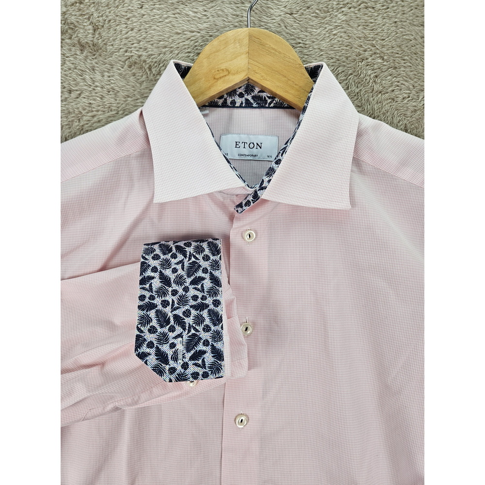 Eton Contemporary Fit Cotton Poplin Dress Shirt Size 42 16½ Micro-check Floral